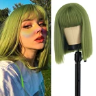 Синтетический короткий прямой парик Боб с челкой для женщин, зеленые парики боб, парик вечерние, ежедневного использования, длина плеч