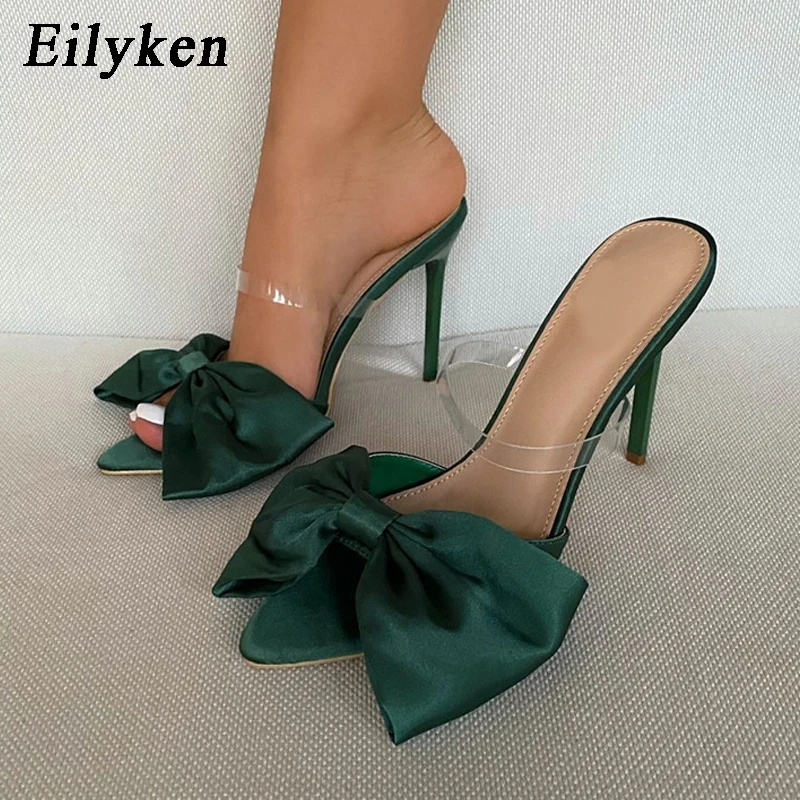 Bowknot Women's Slippers Pointed Toe Thin High Heels Summer Elegant Dress Party Ladies Slides Pumps Shoes