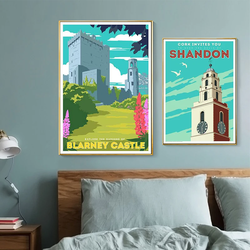 Ирландия гавань Город пробка винтажные постеры для путешествий Картина на