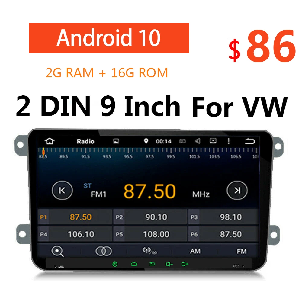 Автомагнитола 2 Din Android 10 + 16 ГБ 9 дюймов для VW Passat POLO GOLF Skoda Seat Leon с Canbus