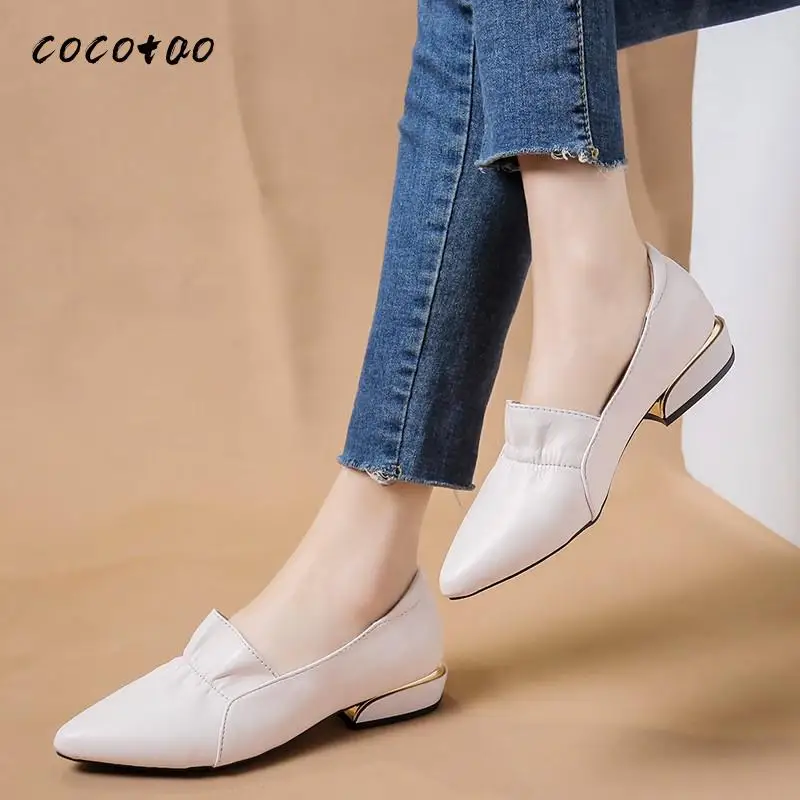 

Summer 2020 New Pointed Women's Shoes Thick Heel Shallow Mouth Soft Surface Single Shoes Female Wild Soft Sole Shoes