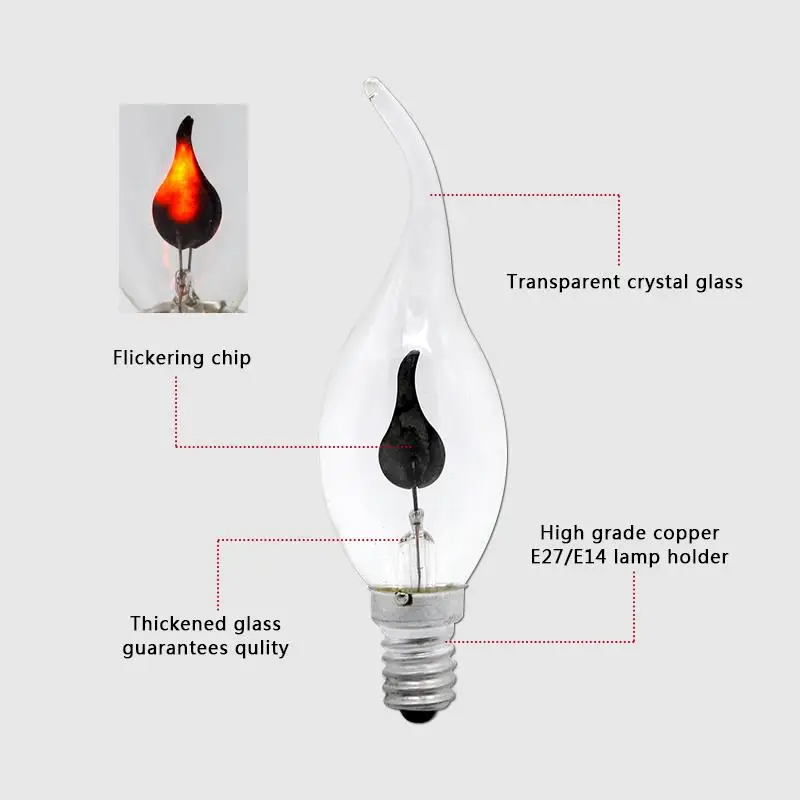 E14 E27 Led светильник в форме свечи лампа 3 Вт ac220в Эдисона с пламенем эмуляция огонь