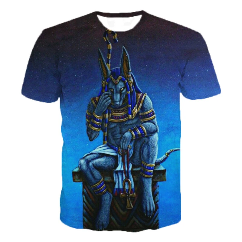 

Pharaoh Anubis Men's T-shirt 3d Printed Mysterious Retro Style O Collar Men's Children Short Sleeve Fashion Leisure Extra Large