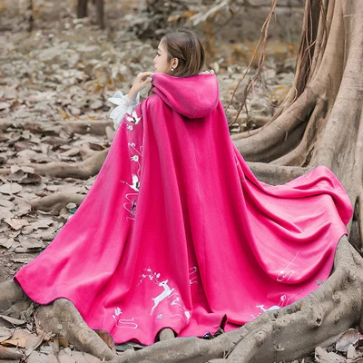 rose red Мода размера плюс Весна Осень Женский Плащ шаль Пальто Повседневное с капюшоном Вышивка Hanfu кардиган Тренч пальто A1288 - Цвет: rose red