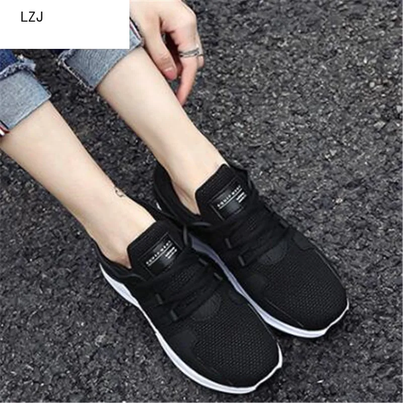 

LZJ New 2019 New Spring and Autumn Simple Mesh Female Fashion Casual Sports Non-slip Shoes Leather Stitching White Shoes 35-40