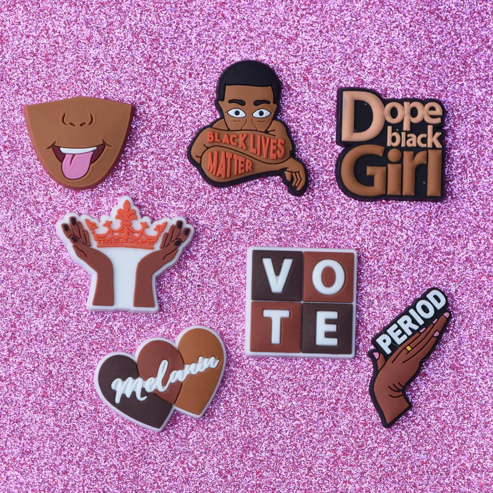 Single Sale Soft PVC Shoe Charms Croc JIBZ Decoration Black Girl Magic Accessories Clog Shoe Charm for Kids Gift