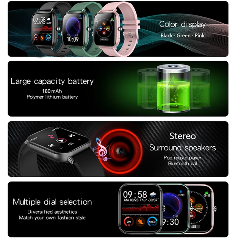 

2021 P6 Smart Watch Women Men Blood Pressure Monitor Fitness Tracker Waterproof Smartwatch Watch for Android IOS Smart Clock