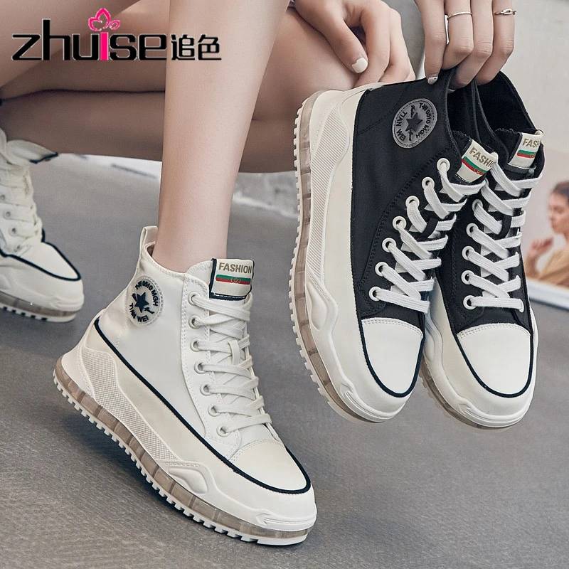 

High-top canvas shoes women 2021 new street style thin breathable thick-soled ulzzang spring and autumn casual shoes
