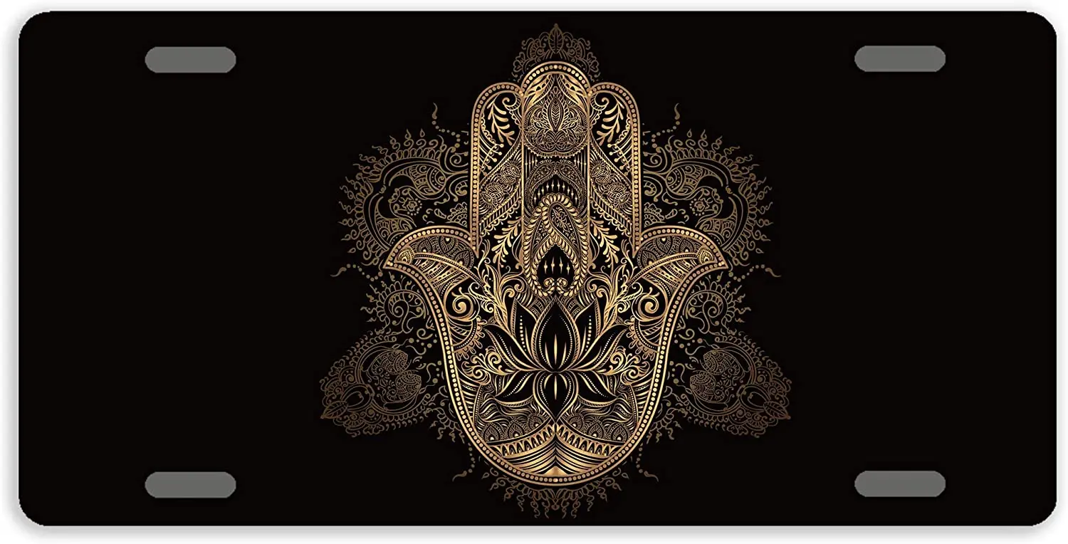 

AnweiLicense Plate Ornate Amulet Hamsa Hand of Fatima License Plate Cover Decorative Car Tag Sign Auto Tag Novelty