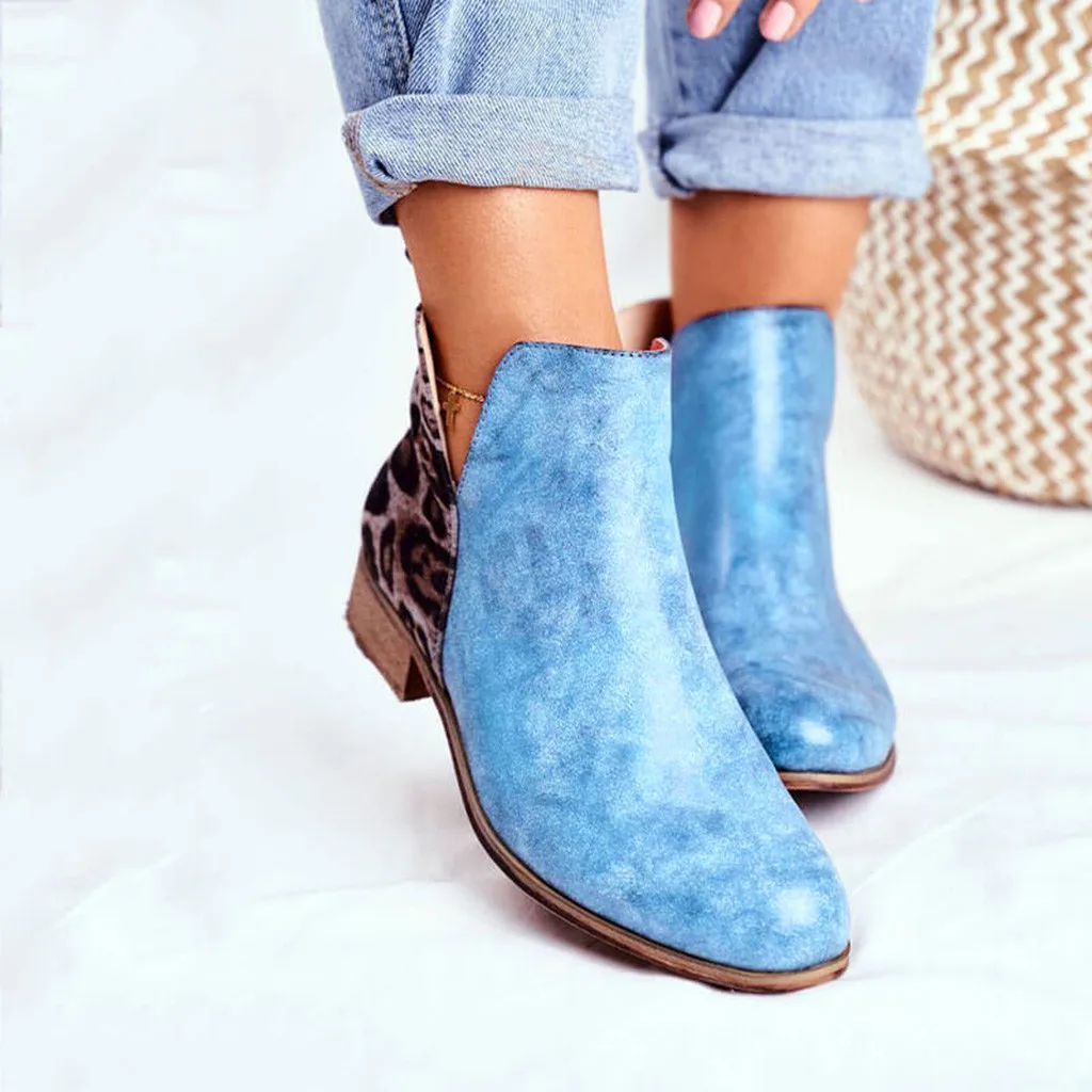 Women's Shoes Autumn Ankle Boots Fashion Flock Zipper Ladies Botas Leopard Print Female High Heels Woman Footwear 2020 New | Обувь