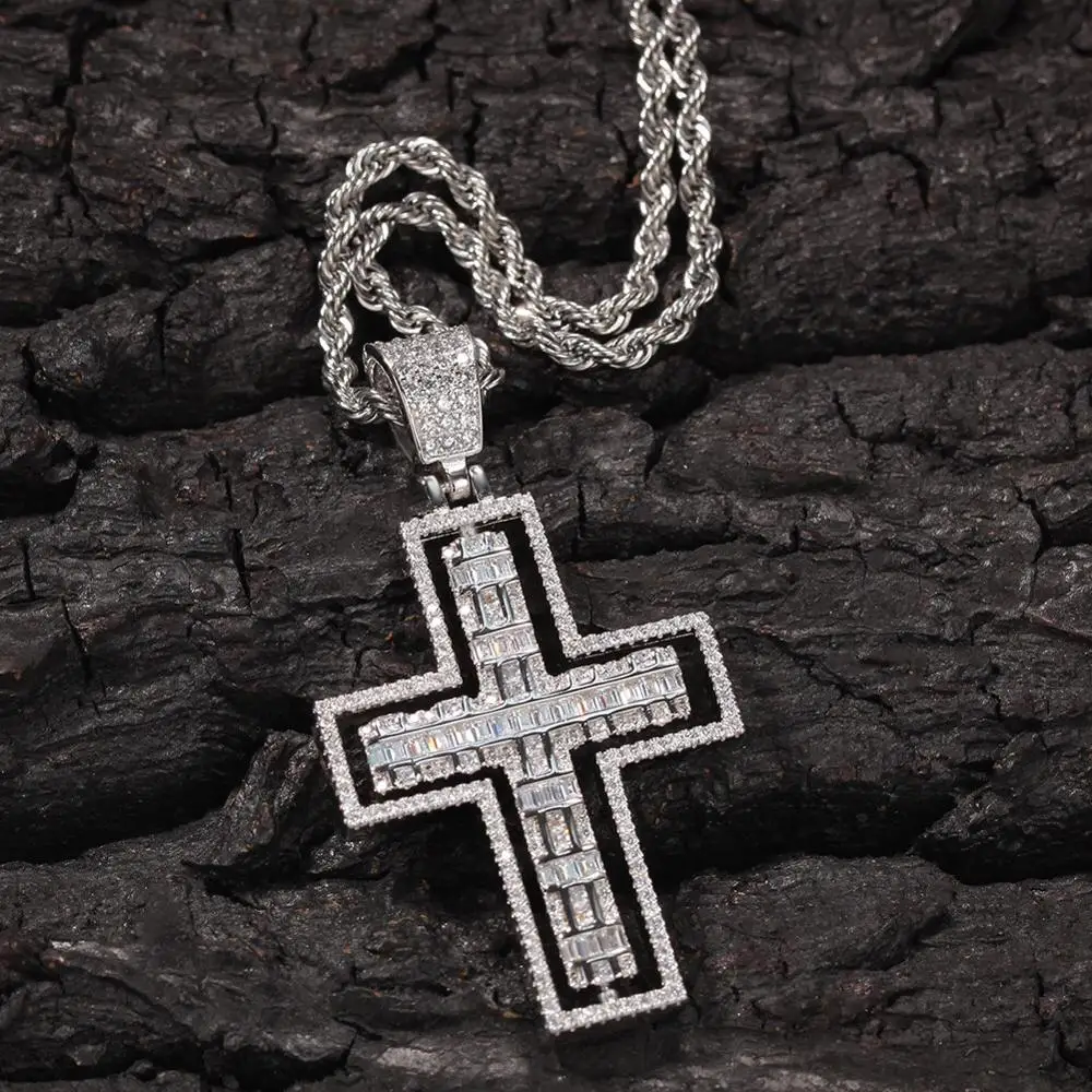 Bling Iced Out Двусторонняя может носить вращающиеся крест подвески ожерелье Золото