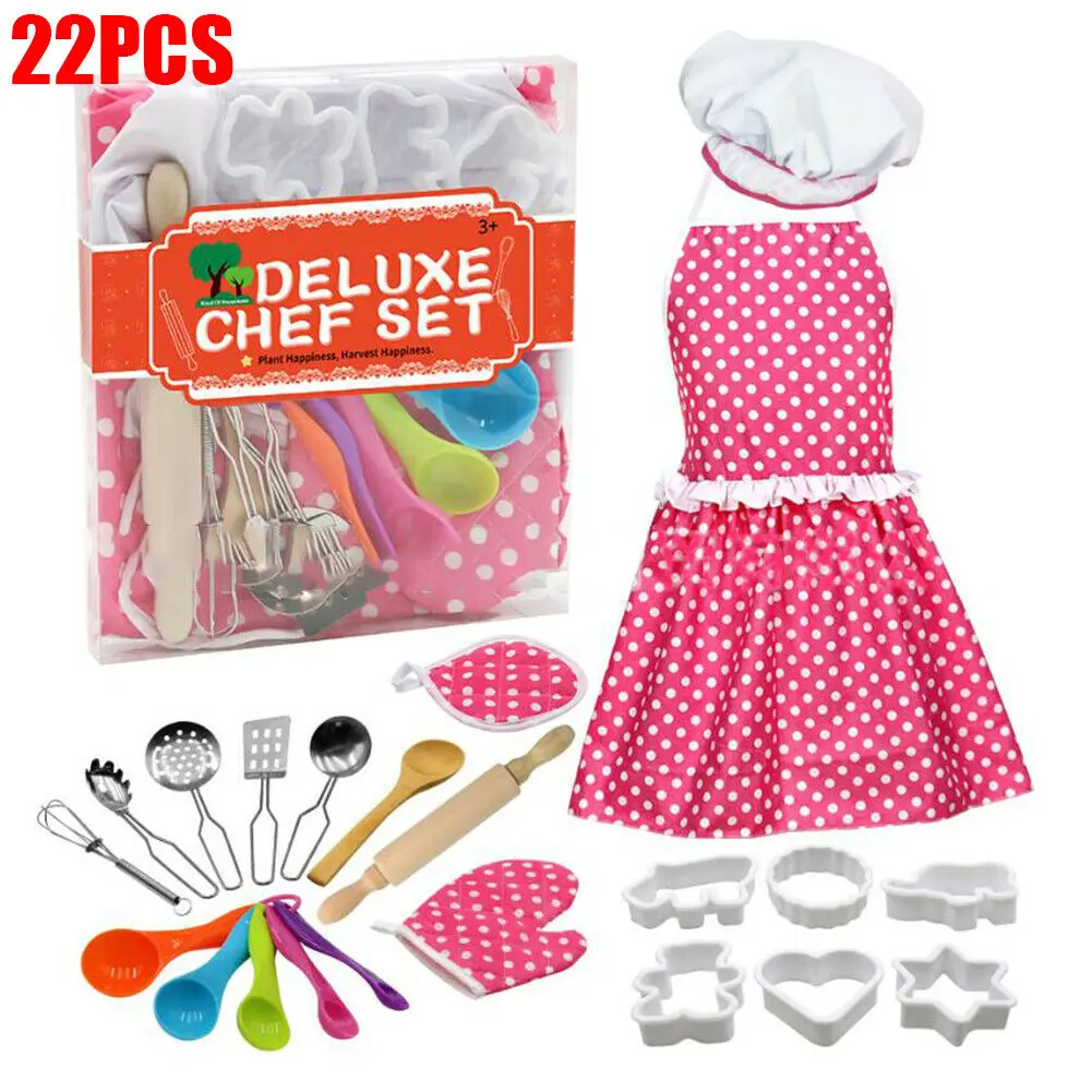 13/24pcs Kids Cooking Baking Apron Cake Mold Kitchen Toy Set for Girls Boy Play Tool Toys for Children - Цвет: Розовый