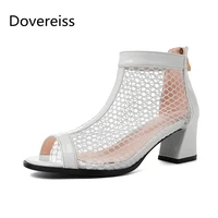 dovereiss fashion womens shoes summer elegant ladies boots mesh peep toe mature back zipper block heels ankle boots 31 48