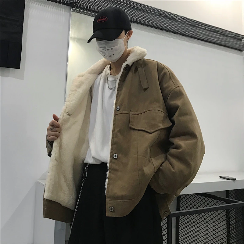 Винтажная уличная однобортная куртка унисекс Свободная теплая верхняя одежда из