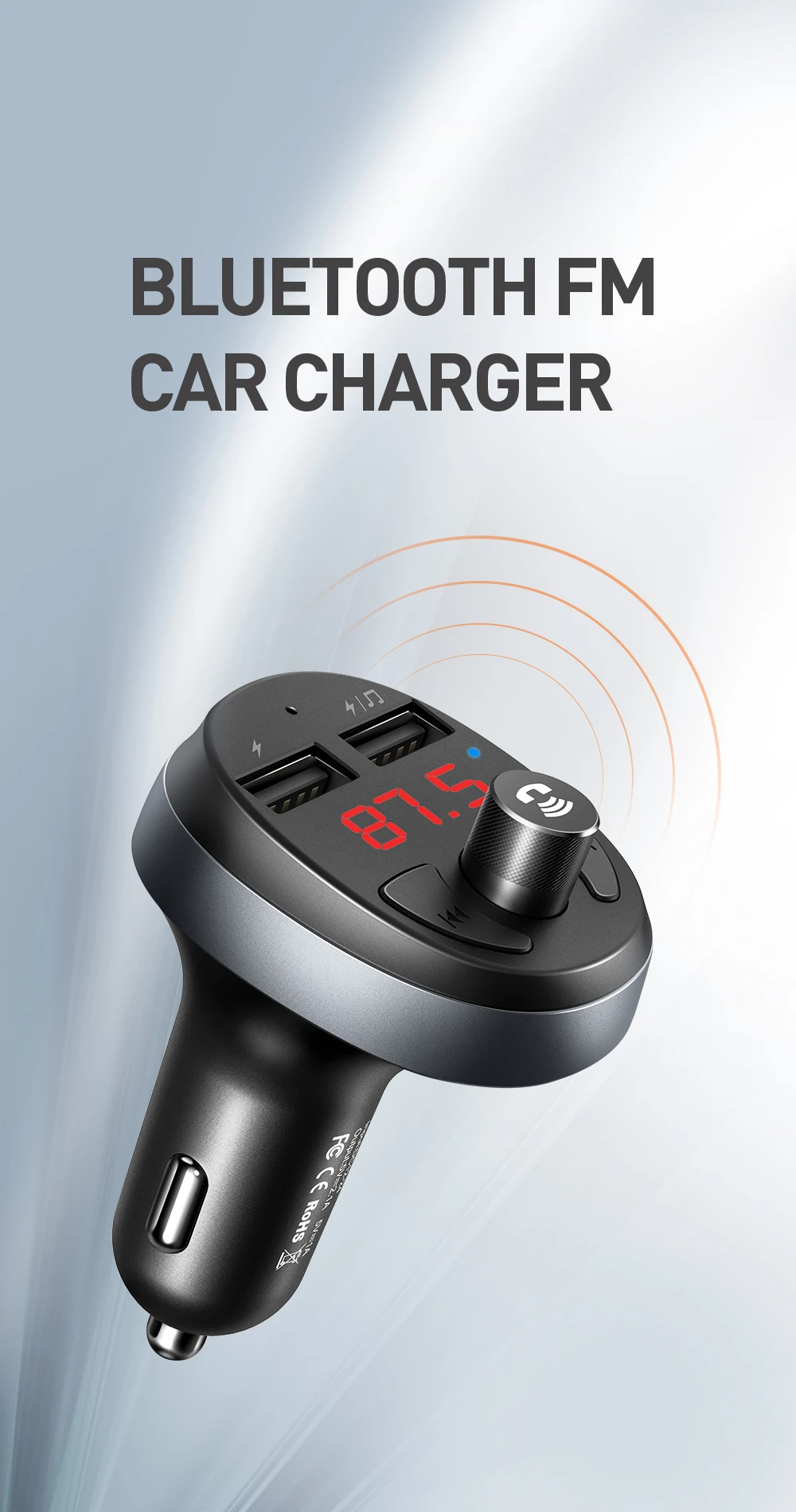 MCDODO fm-передатчик светодиодный двойной зарядное устройство USB Авто Bluetooth 4,2 громкой связи беспроводной автомобильный аудио-MP3-плеер для iPhone Xiaomi