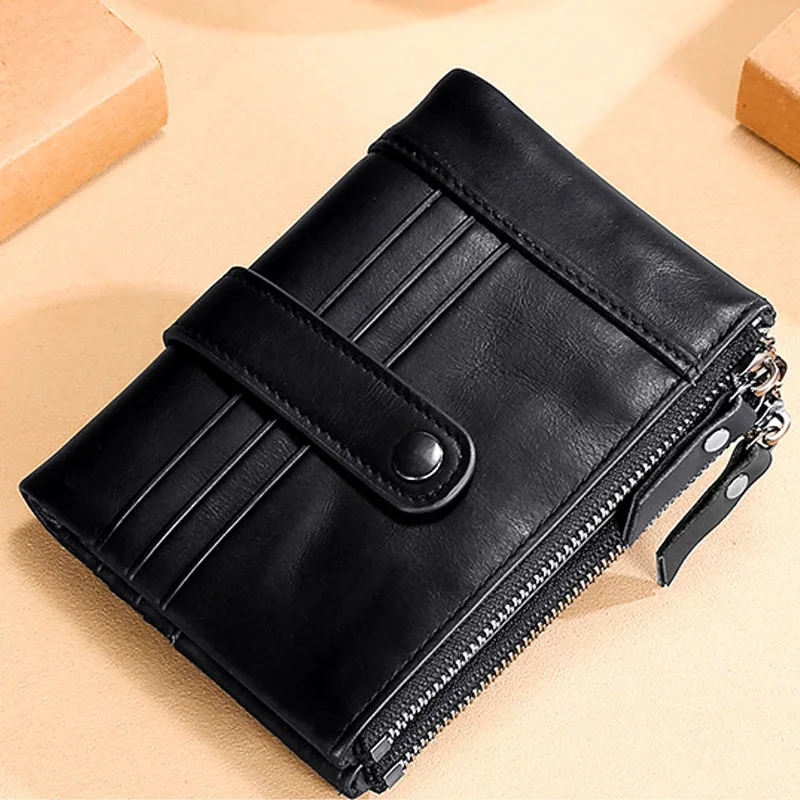 

RFID Blocking Wallet Anti-Theft Leather Biflod Short Wallet Fashion Durable Zipper Coin Case Purse 9.5 x 12.0 x 2.7cm