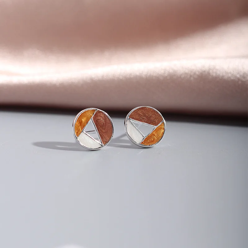 Triangle Round Shape 100% Real 925 Sterling Silver Stud Earrings for Womens Korean Party Earings Christmas Gift Jewelry | Украшения и