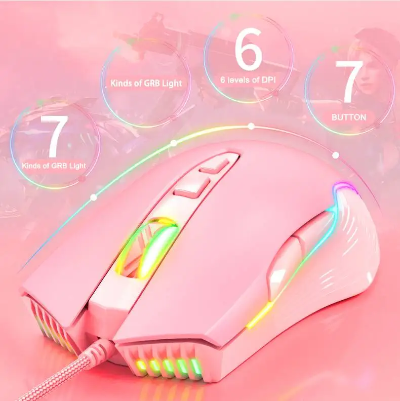 onikuma cw905 pink rgb wired gaming mouse usb game mice 7 buttons design breathing led colors for laptop pc gamer free global shipping