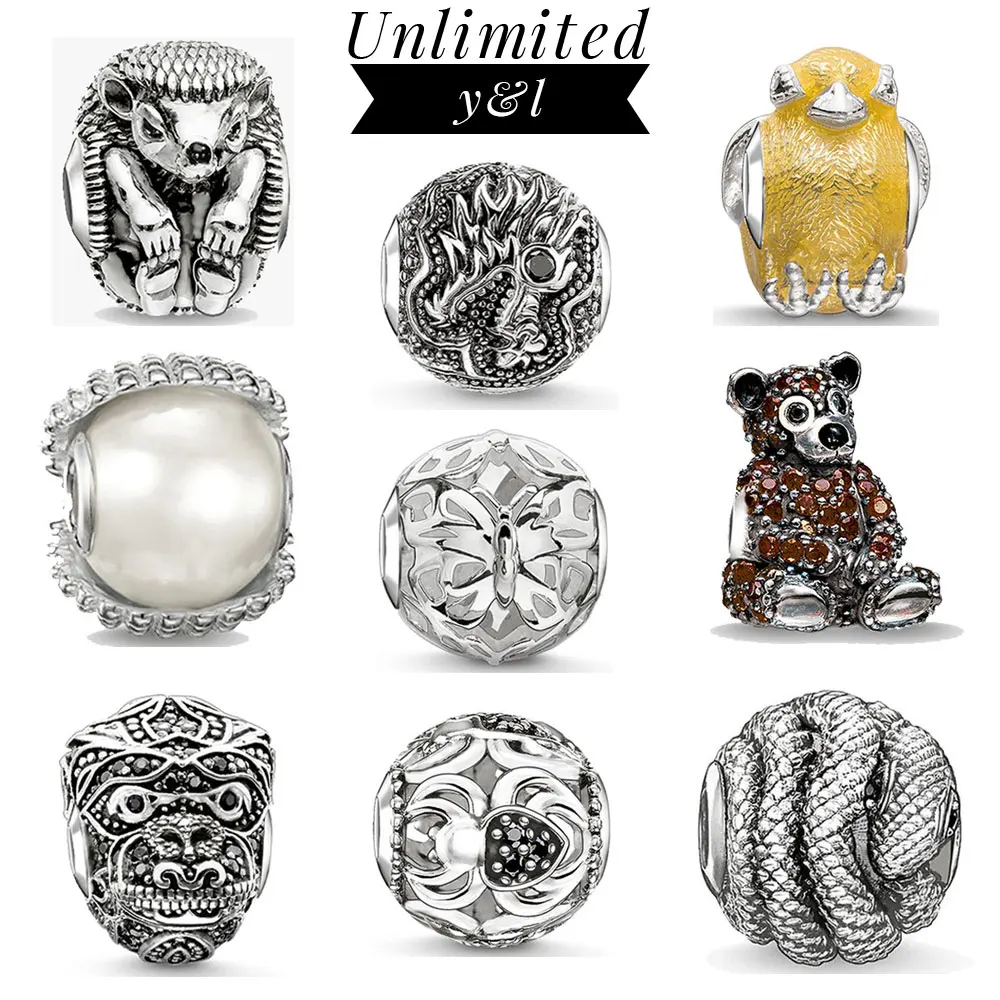 Браслет из серебра 925 пробы с бусинами в виде бабочки/паука/шимпанзе/медведя