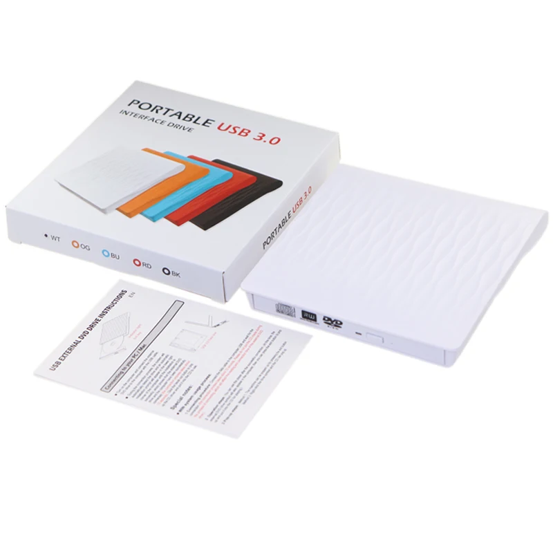 Белый Внешний CD DVD привод USB 3,0 тонкий портативный CD/DVD писатель/Rewriter/Burner USB оптические приводы плеер для портативных ПК Windows Mac OS - Цвет: Белый