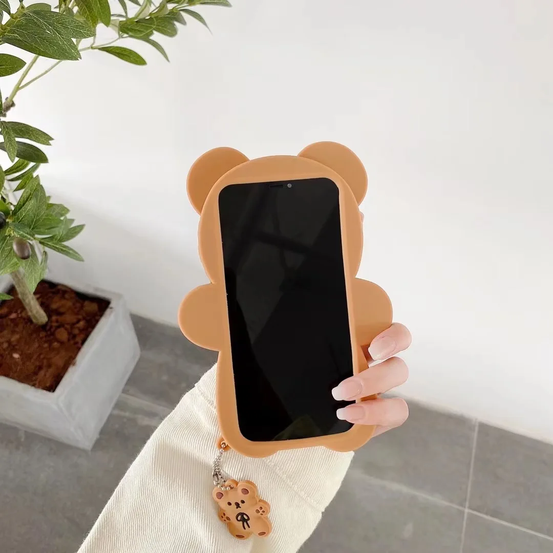 Mini Bear Free Silicone Cartoon Case Cute Hug Bowknot Bear Protective Cover For iphone 6 7 8 Plus XS XR XSMAX 11 12 13 Pro Max