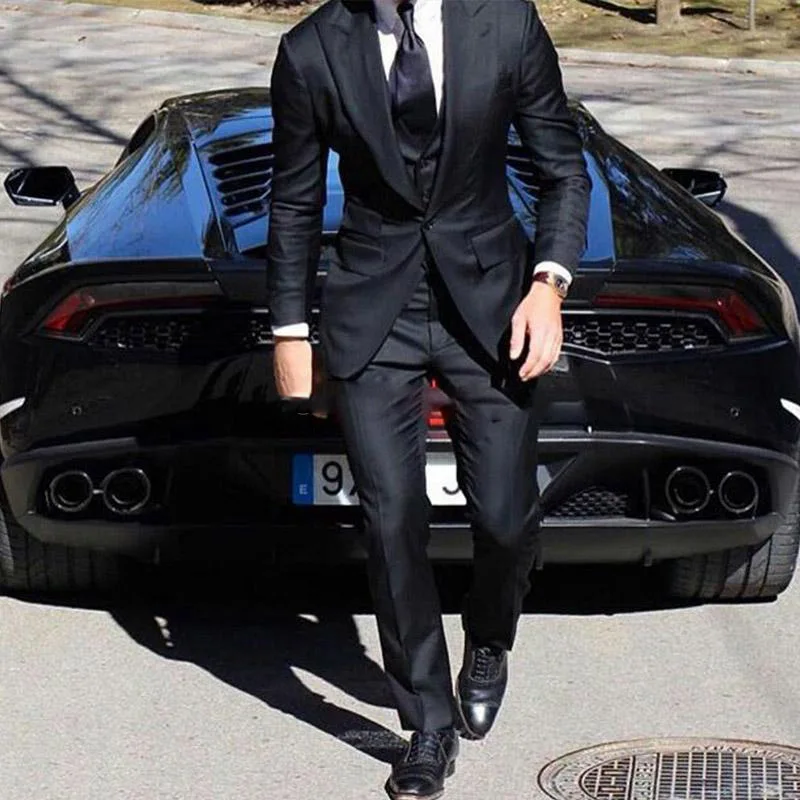 

Black Peak Lapel One Button Men Suits Slim Fit Groom Tuxedos Formal Business Tailored Made Custom Made Blazer Costume Homme
