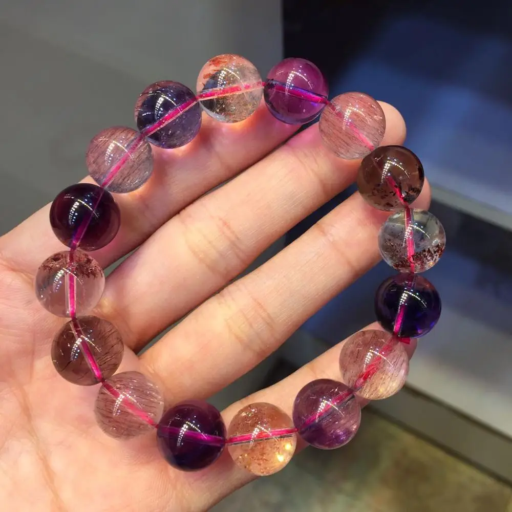 

Certificate 12mm Natural Lepidocrocite Rutilated Bracelet For Women Man Super 7 Melody Crystal Stretch Round Beads Jewelry AAAAA