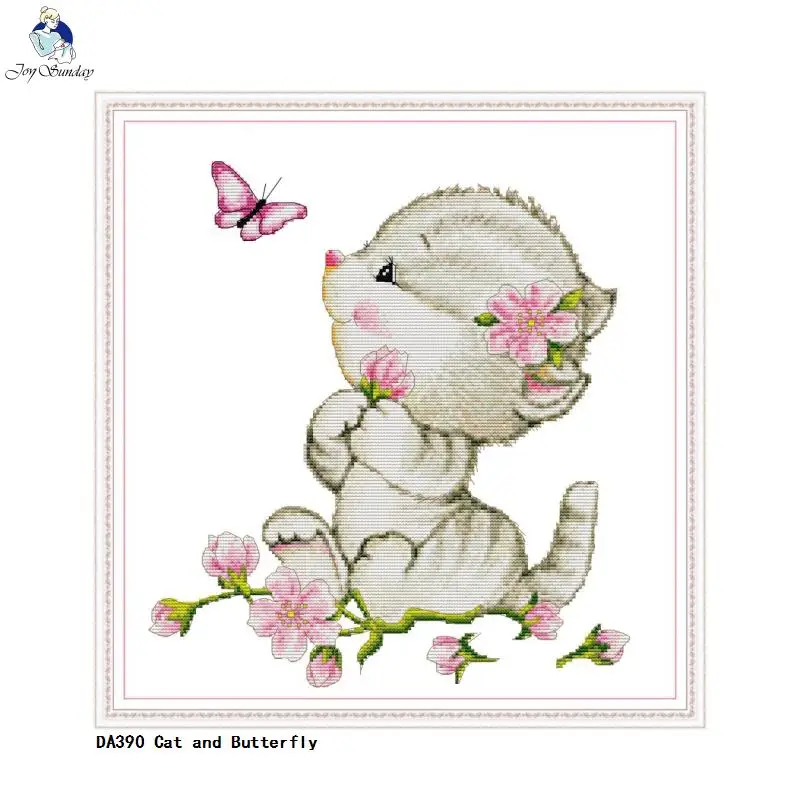 

Cat and Butterfly Patterns DIY Handwrok Cross Stitch Kits Printed Canvas Counted Cross-stitch Embroidery Needlework Home Decor