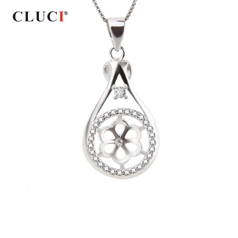 

CLUCI 925 Sterling Silver Pearl Pendant Mounting for Jewelry Making Water Drop Shape Charms Pendant Women Jewelry SP061SB