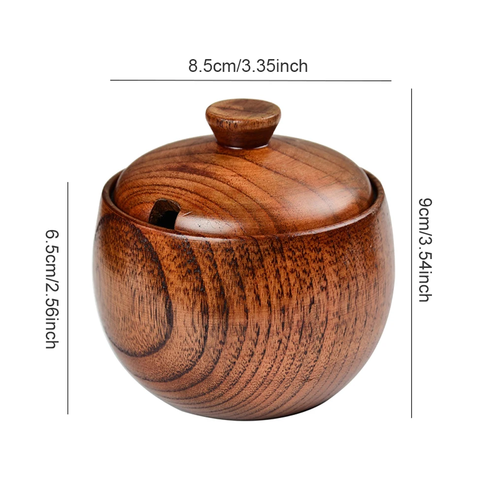 

2Set Wood Spice Jar Sugar Bowl for Kitchen Storage Tea Coffee Jar Salt Seasoning Box Container with Lid Spoon Kitchen Gadget New