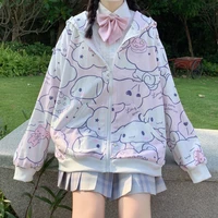 houzhou anime zip up hoodie autumn 2021 fashion women cartoon print hooded sweetshirts kawaii girls long sleeve top casual daily