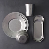 retro frosted stainless steel bowl and plate cup mug oval dish tableware steak pasta plate restaurant photography dinnerware