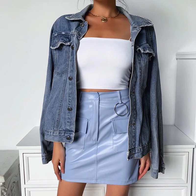 Женская юбка-карандаш из искусственной кожи с высокой талией короткая