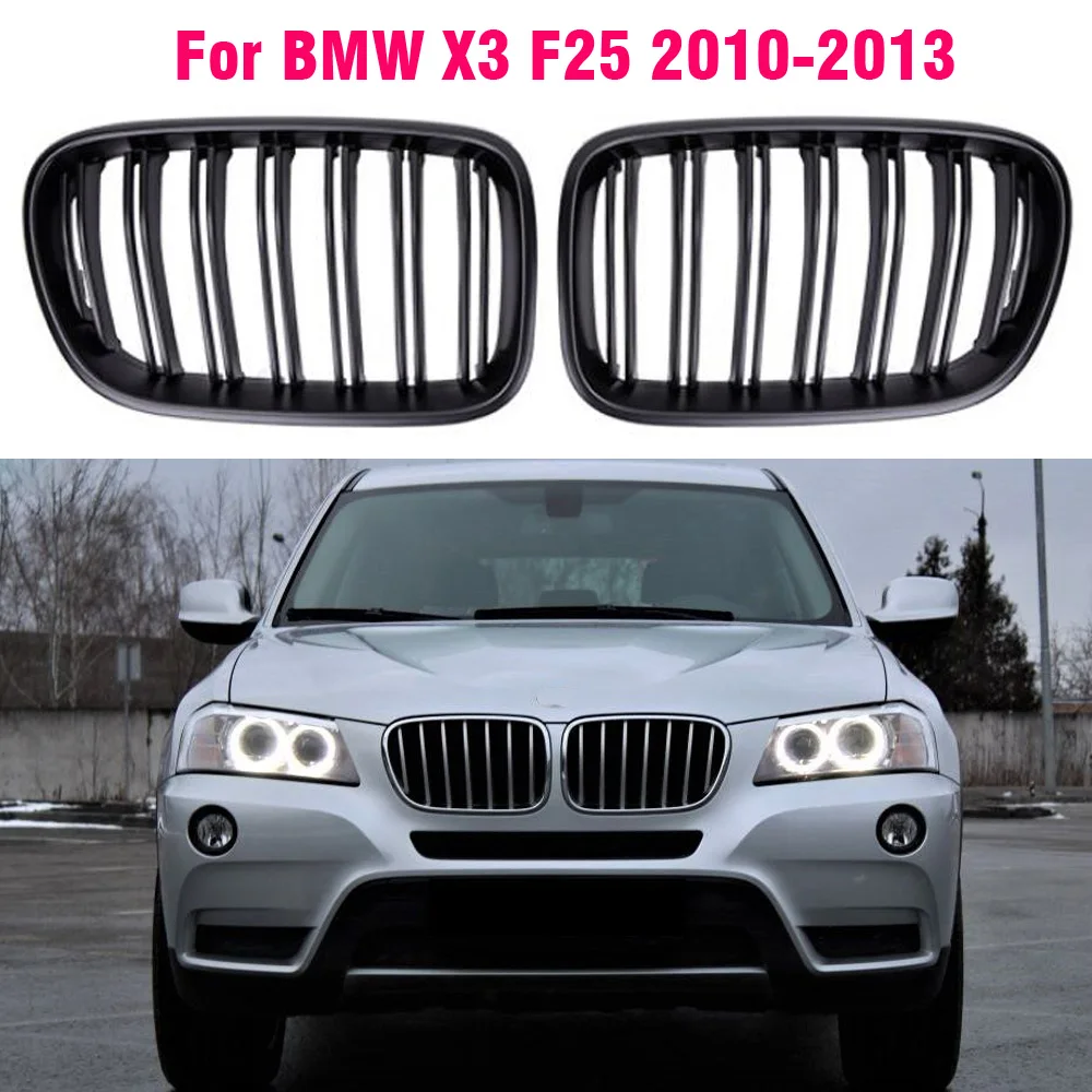Front Kidney Grilles Glossy Black for BMW X3 F25 2011 2012 2013 Replacement Racing Front Bumper Grilles