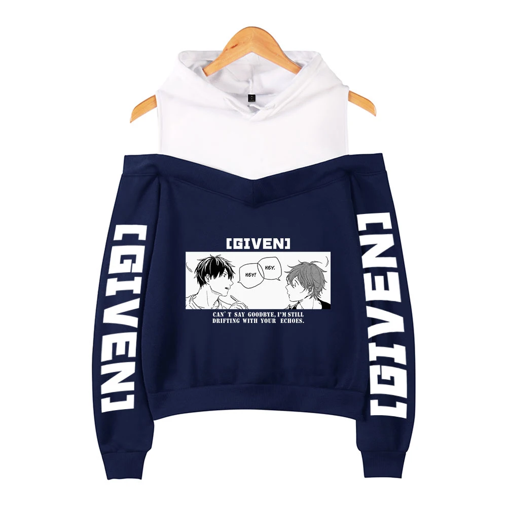 

Толстовка с капюшоном с открытыми плечами, свитшот, женские толстовки с рисунком манги и музыки, Женская Толстовка Mafuyu, пуловер с длинным ру...