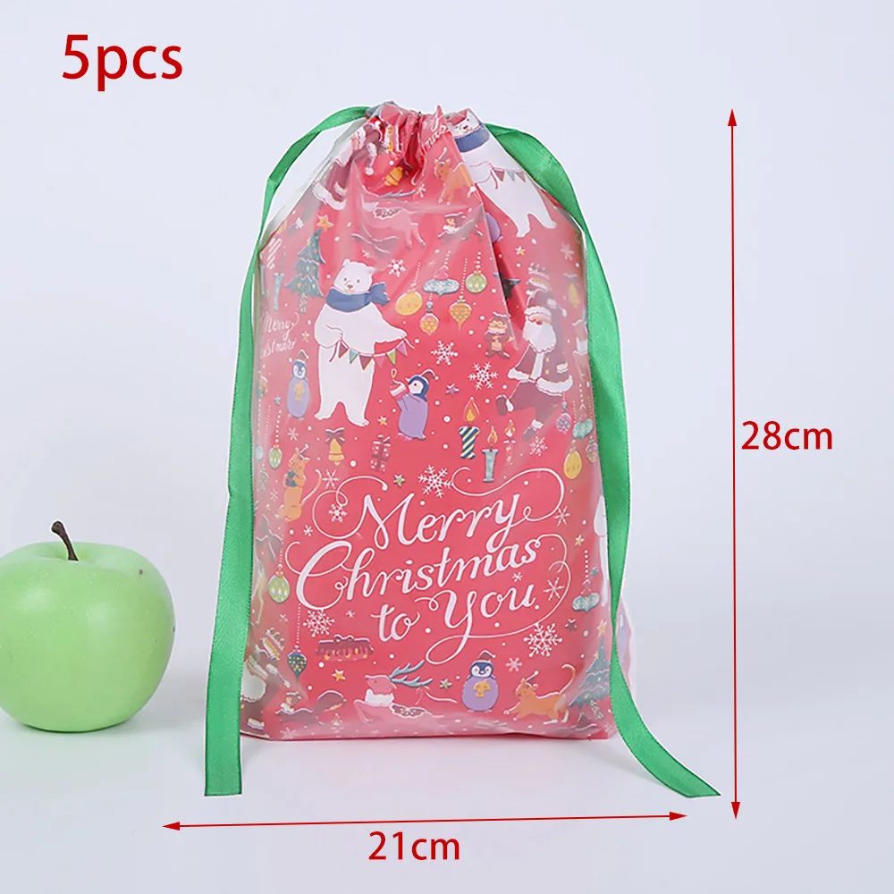 

5PCS Christmas Candy Bag/gift Bag PVC Reusable Drawstring Wrap Present Gift Party Bags Classroom, Party Gifts