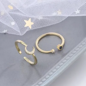 

1PC Korean Version of The Original Design Blue Zircon Star Moon Two In One Open Ring S925 Sterling Silver Women Jewelry