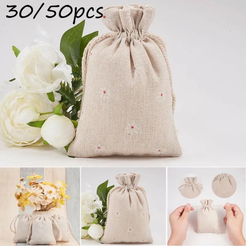 Ручной работы из хлопка и льна с затягивающими шнурками сумка для хранения Чай