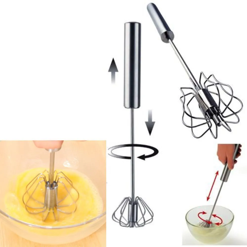 

Semi-automatic Mixer Egg Beater Manual Self Turning Stainless Steel Whisk Hand Blender Egg Cream Stirring Kitchen Tools