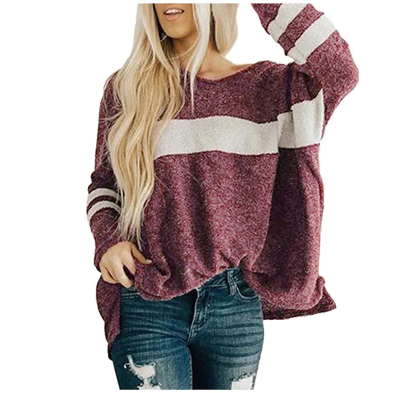 Свободный женский свитер зима 2019 длинный рукав вязаный v-образный вырез пуловер
