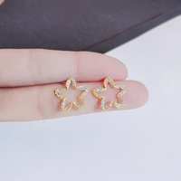 real 18 k gold woman stud earrings unusual earings trend piercing small crystal vintage ear cuffs for party womens jewelry