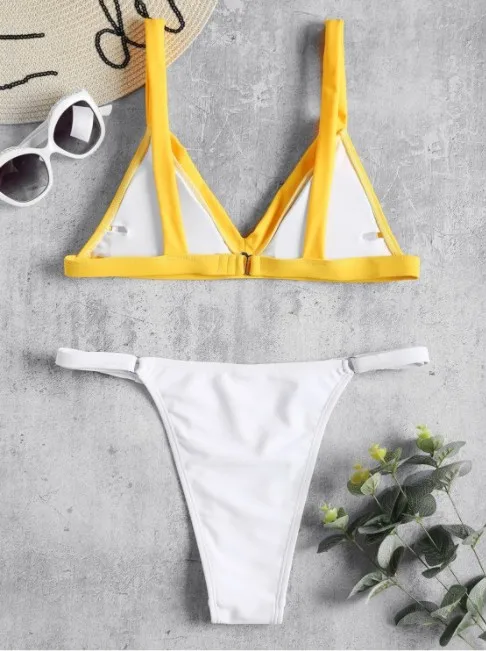 Подходящее бикини резиновый желтый красный топ с белыми брюками регулируемый