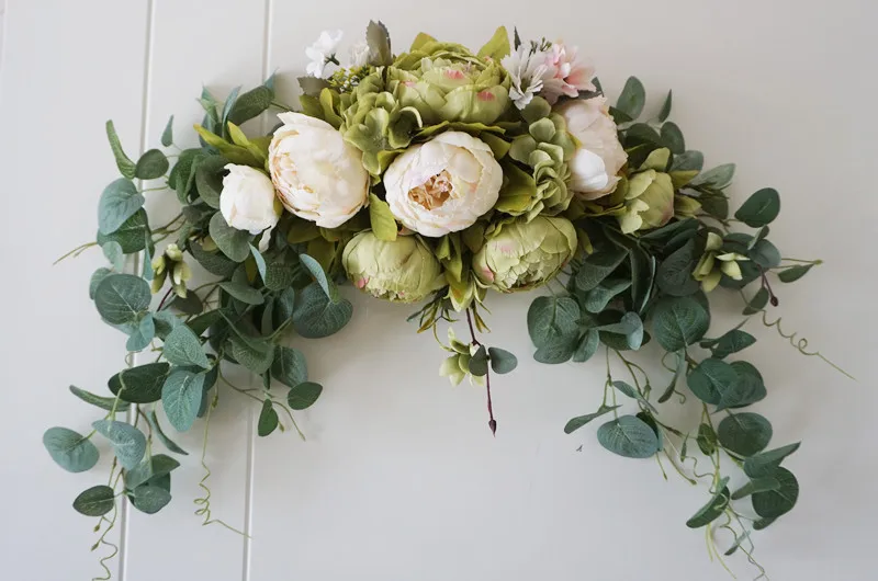 Искусственный Пион Роза цветок венок гирлянда стул спинка Окно Зеркало стена