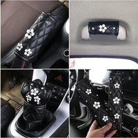 small daisy flower diamond encrusted gear shift collar rearview mirror seat belt cover car interior supplies handbrake cover