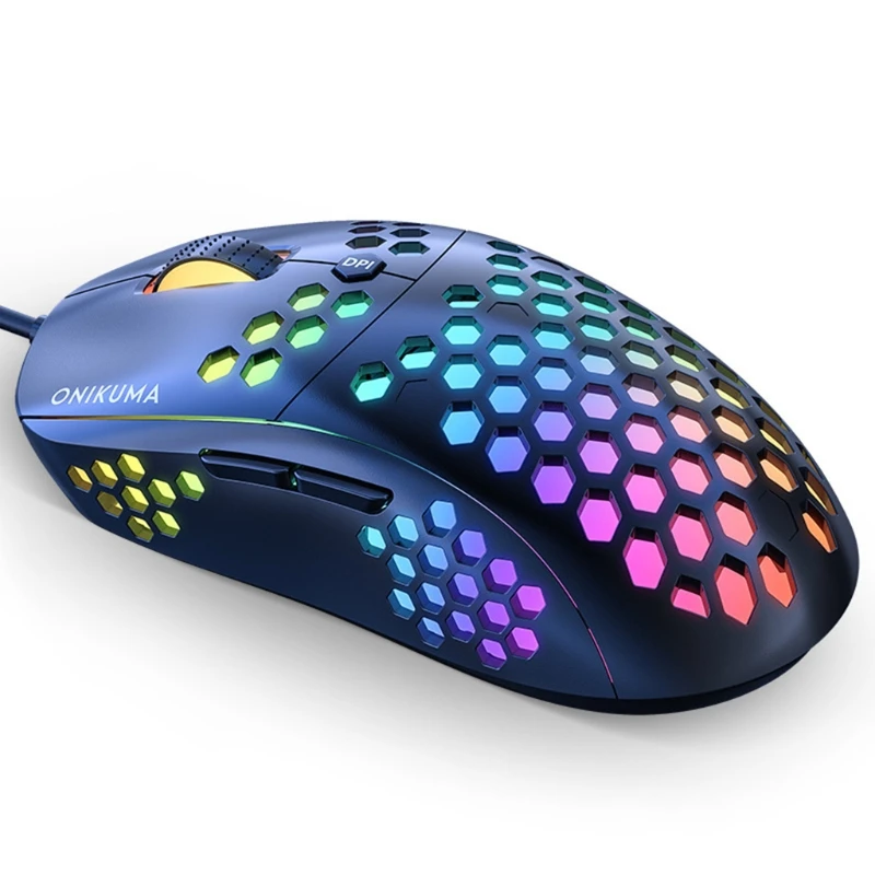 

6400dpi Adjustable Optical Wired Mouse Ergonomic Mice Computer Gifts Honeycomb