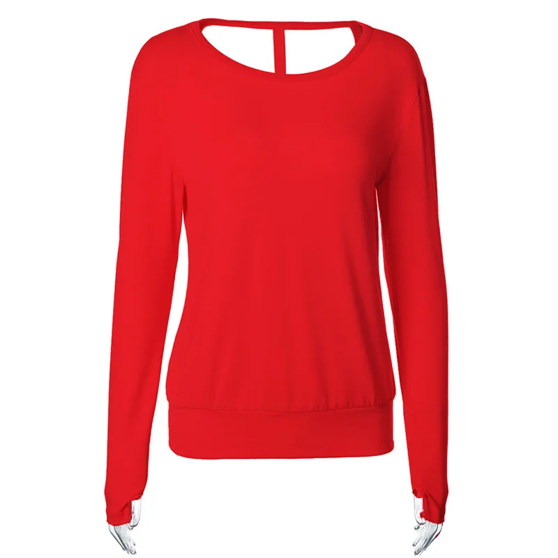 Спортивный топ с длинными рукавами и открытой спиной модная свободная футболка