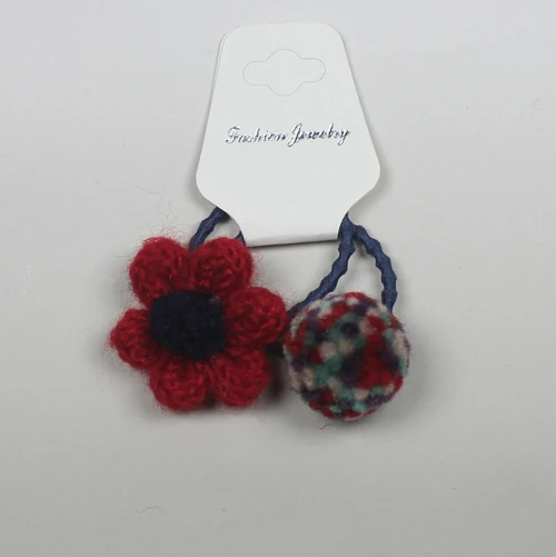 Red Flower Pompoms 1 2 шт./партия, зимний детский вязаный цветок, пушистые круглые помпоны для волос, помпон для волос, резинки для волос, конский хвост, держатель HB038 - Цвет: Red Flower Pompoms 1