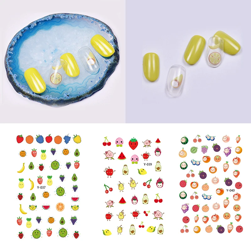 3D летние милые наклейки для ногтей красочные фрукты узоры дизайн самоклеющийся