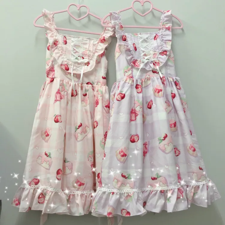 

Kawaii Japanese style Jsk Lolita dress sweet Cherry Dessert lolita Daily Sleeveless Dress Soft Girl Dress