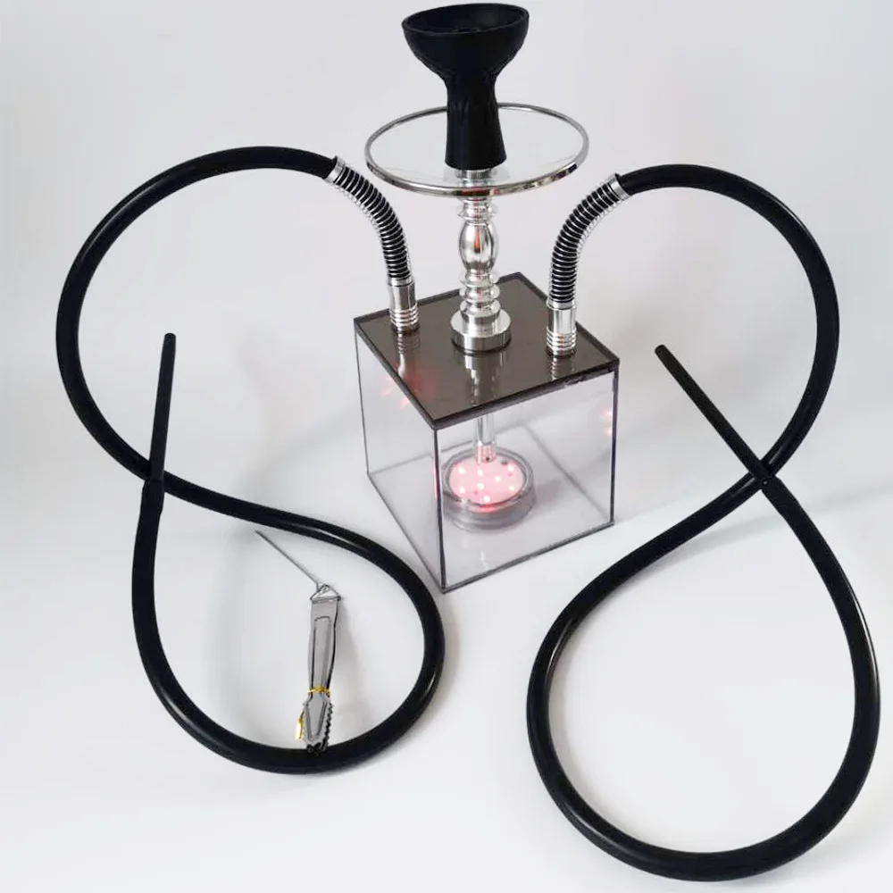 

Arab Acrylic hookah Double Tube Shisha Pipe With LED light Chicha Narghile Silicone Tube Hookah Narguile Smoking Accessories